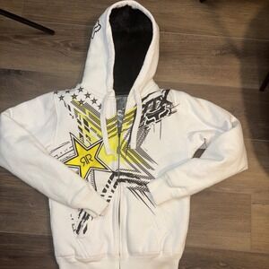 Vintage Y2K Fox Racing Rockstar Energy Zip Up Hoodie Men's Fur Lined Small